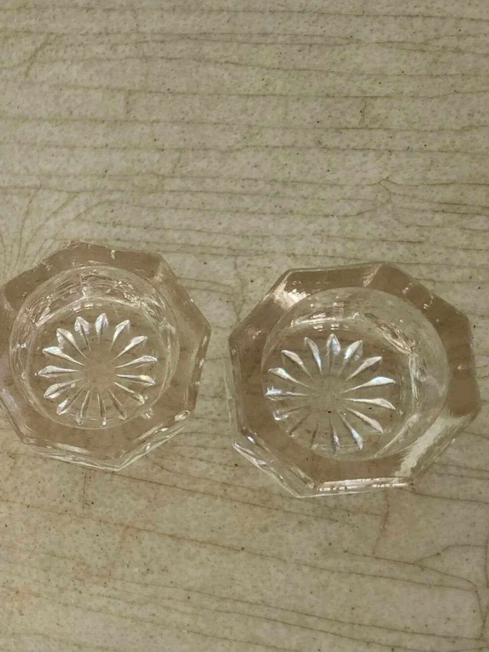 NWOT 6 Pieces Crystal & Ceramic Candle Holders Clear Floral, Never Used, Classic